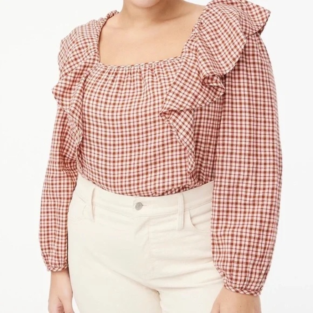 J. Crew Factory Plaid Blouse in Red and White